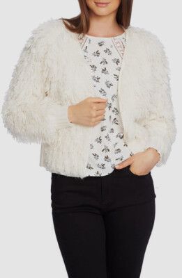 New $150 1. State Women's White Loop-Stitch Open-Front Casual Cardigan Size M