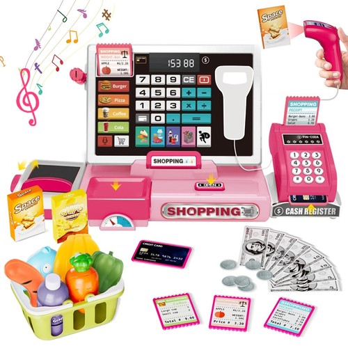 Cash Register Playset Toy for Kids, Real Calculator Register, Pretend Play St...
