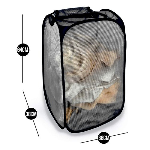 2xLight Weight 2Way Pop Up Mesh Washing Laundry Basket Hamper Foldable Bag - Picture 3 of 12