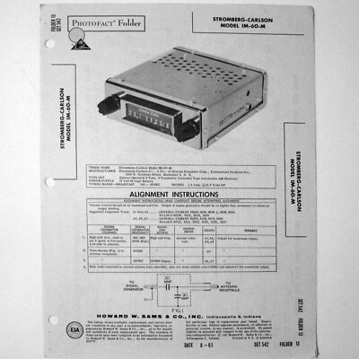 Stromberg Carlson Model IM-60-M Car AM Radio - SAMS Photofact   1961 - New NOS