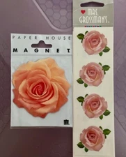 NEW VTG PAPER HOUSE Photographic Pink Rose MAGNET & Mrs. Grossman's PKG STICKERS