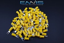 10-12 GAUGE VINYL SPADE 8 CONNECTOR 100 PK YELLOW CRIMP TERMINAL AWG CAR SUV