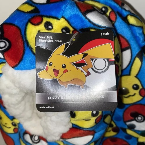 Pokémon Pikachu PIKA Fuzzy Babba Slipper Socks Boys Girls Kids Size 13-4 (M/L) - Picture 2 of 4