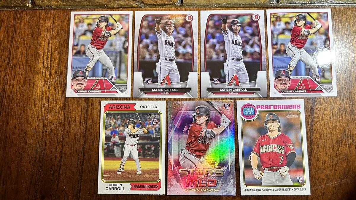 Corbin Carroll 7 Card Lot Rookie Base & Inserts. Topps