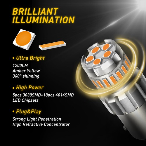 AUXITO 1156 7506 LED Turn Light Signal Amber No Hyper Canbus Flash Error Free 2P - Picture 2 of 9