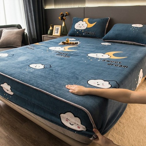 Plush Queen Fitted Sheet Elastic Thick Bed Sheets Non-slip Bed Cover Deep Pocket - Picture 23 of 26