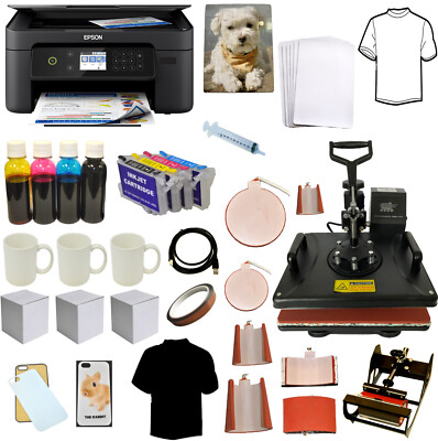 8 in1 Sublimation Heat Press Wireless Epson Printer Tshirts Mugs Hat Startup Kit