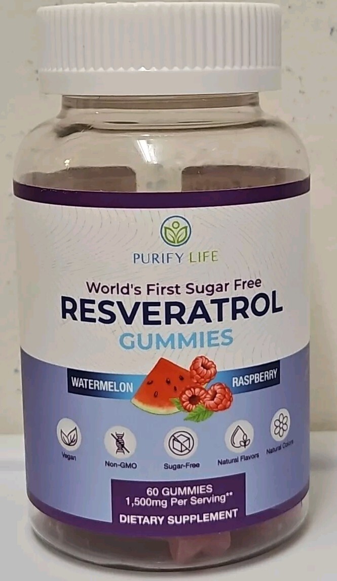 Purify Life Sugar-Free Resveratrol Gummies Watermelon/Raspberry 60 Count 05/2025