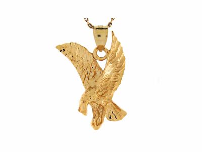 10k or 14k Yellow Gold Diamond Cut Patriotic Flying Eagle Charm Pendant