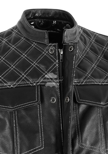 Men's SOA Biker Waistcoat Vest Black Cow Hide Leather Paisley Liner Waistcoats - Picture 16 of 28