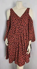 Disney Women Sz L Alice Through Looking Glass Red Heart Cold Shoulder Dress NWT