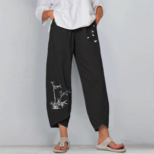 Damen Baumwolle Leinen Haremshose Damen weich locker Baggy Hose Cropped Hose - Bild 11 von 22