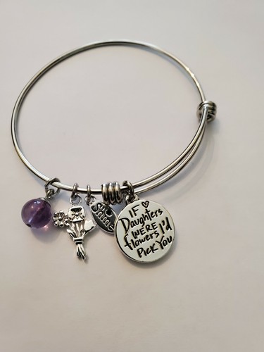 "If daughters were flowers I'd pick you" Bangle in Stainless steel 6-7" - 第 3/6 張圖片