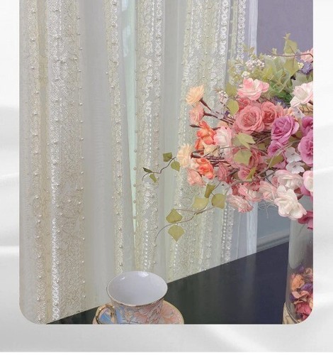 2025 Beige Stripe Sheer Curtains with Black Edging Short Half Voile Curtain - Picture 16 of 21
