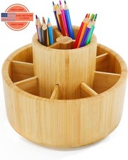 Organizador de escritorio giratorio de bamb  suministros de arte, portal pices