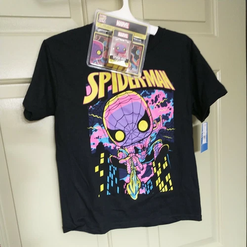 FUNKO POP MARVEL BLACKLIGHT SPIDER-MAN T-SHIRT KIDS Size Medium