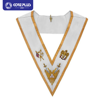 Scottish Rite Ribbon Masonic 33rd Degree Scottish Rite Collar White Ribbon Gold Bullion ...