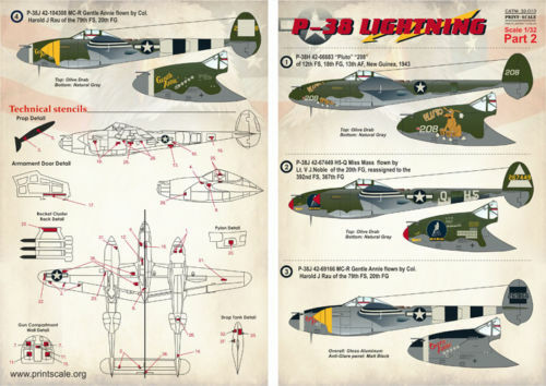 Print Scale 32-010 - 1/32 Decal for Airplane P-38 Lightning Part-2 Aircraft - Picture 4 of 12