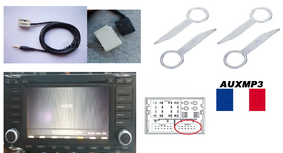 Cable Auxiliar mp3 para Autorradio RNS2 VW T5 Multivan + 4 Llave Extracción - Imagen 1 de 1