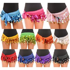 Women Glitter Sequin Tassel Skirts Belly Dance Skirt Mini Stage Performance Wear