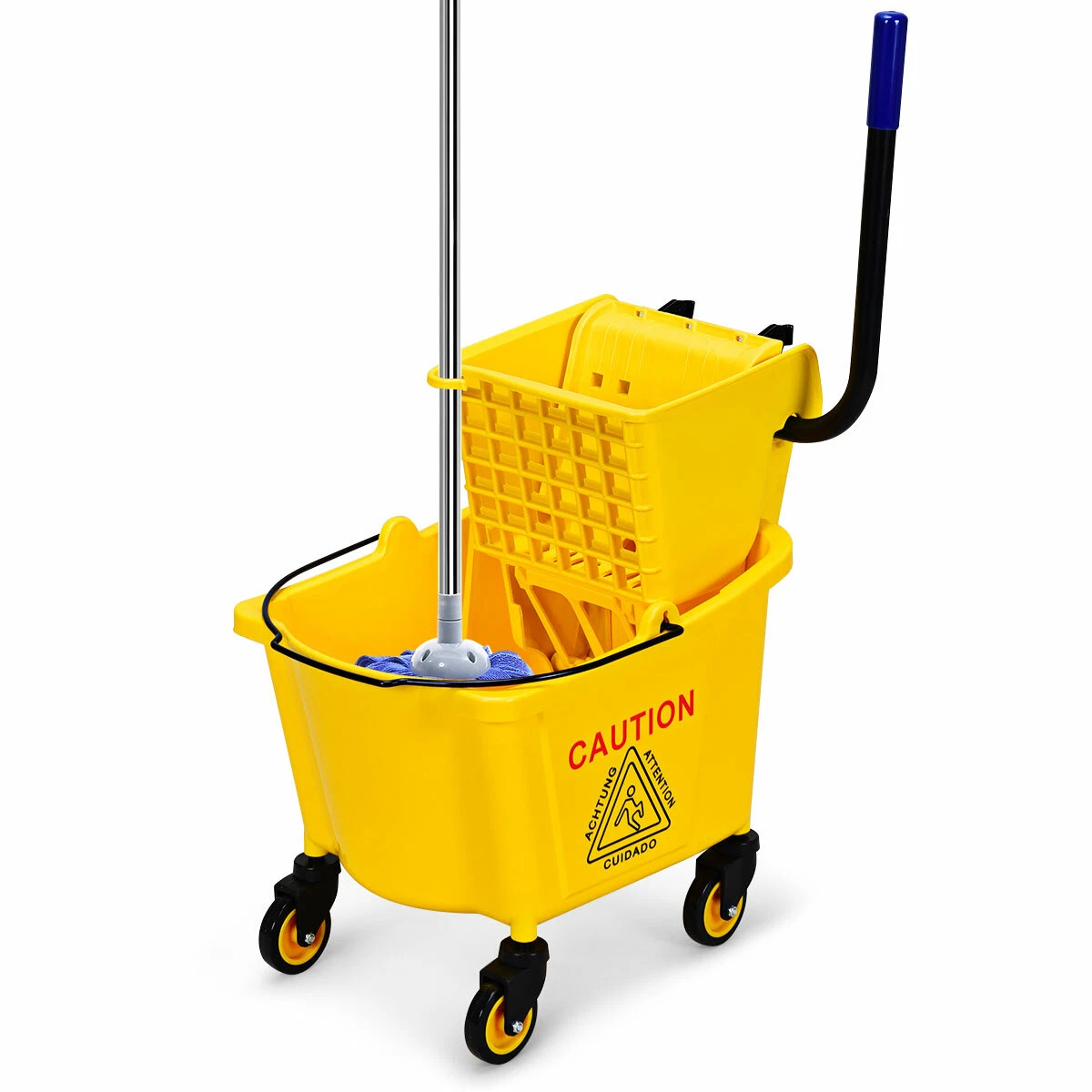 Premium Commercial Mop Bucket Side Press Wringer On Wheels Cleaning 26 Quart