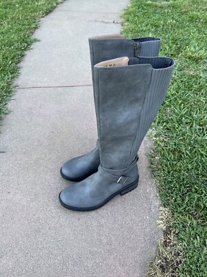LifeStride Boots Women’s Karter Riding Tall Knee High Gray Faux  Leather