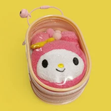 Sanrio MY MELODY HEAD 3" Mini PLUSH TOY w CLEAR PROTECTIVE CASE Keychain Pouch
