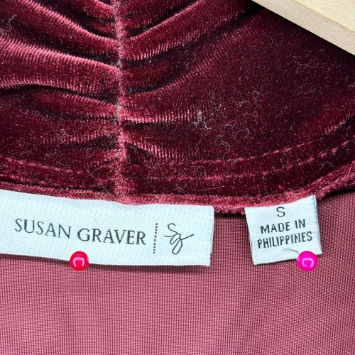 SUSAN GRAVER Twinset S Tank Top & Cardigan 2 Pieces Velour Ruched 3/4 Sleeve Red - Picture 10 of 24