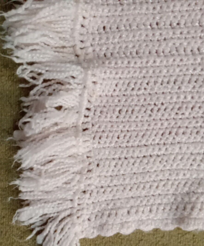 Crochet Knit Thin Baby Blanket Handmade Pink with Fringe 24x30 Girls - Picture 3 of 4