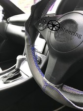 Fits Vw Lupo 98-05 Grey Perforated Leather Steering Wheel Cover Blue Double Stch Fits Vw Lupo 98-05 Grey Perforated Leather Steering Wheel Cover Blue Double Stch