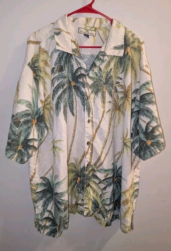 Tommy Bahama Silk Button Up Shirt Men’s 2XL Beige Palm Resort Beach