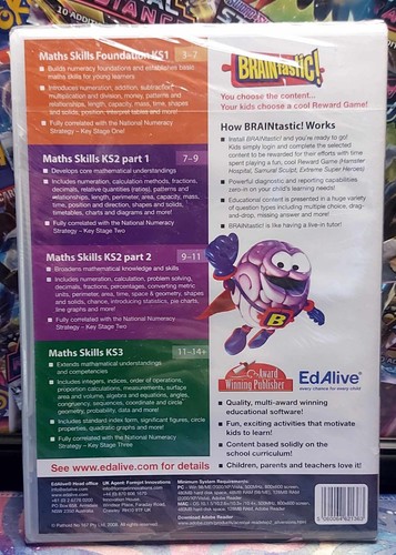 Brain Tastic Math Skills DVD , key stage 1-3 + bonus content mac/pc . SEALED ! - 第 2/2 張圖片