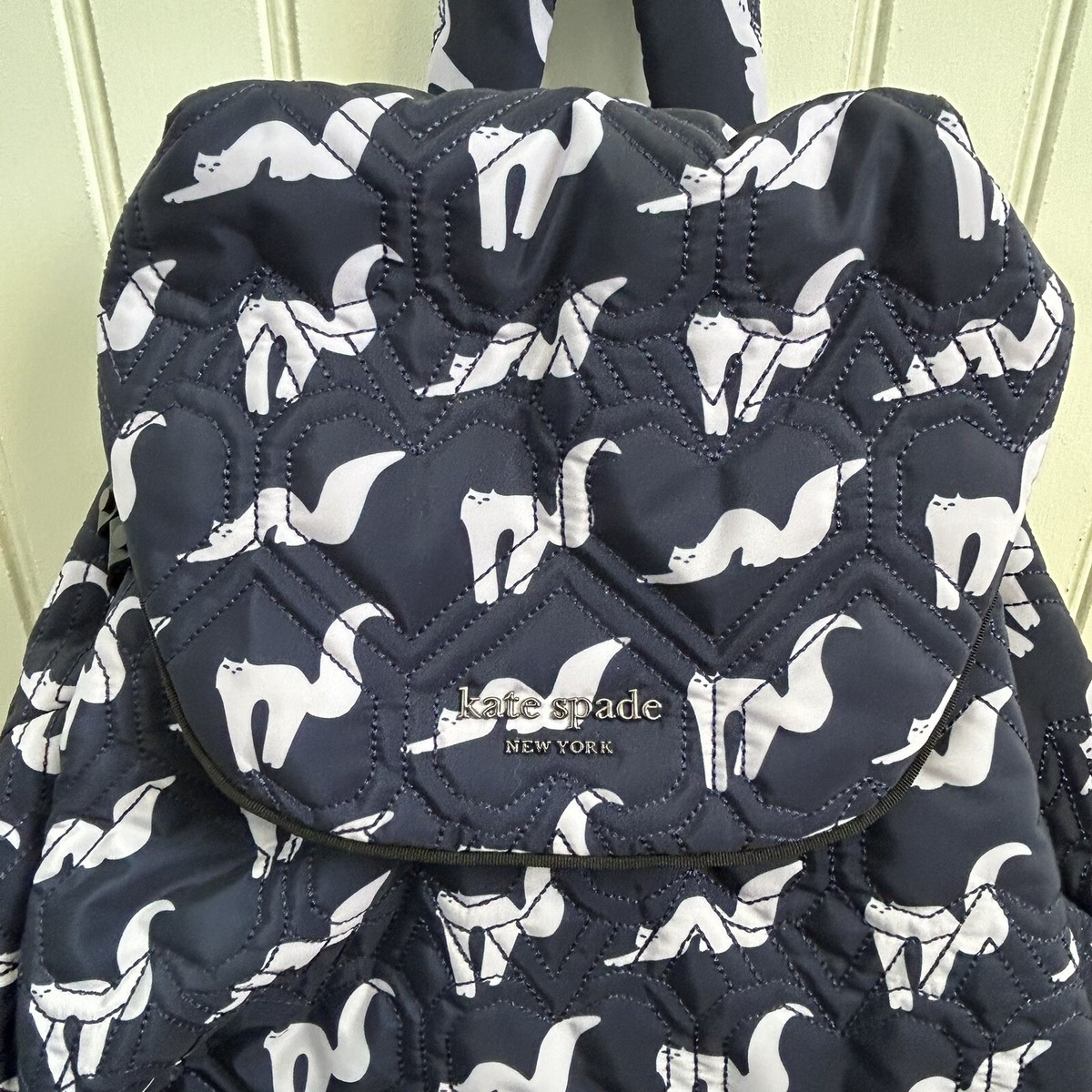 Kate Spade Blue Multi Jayne Large Backpack Blue Quilted Cats  display picture 3