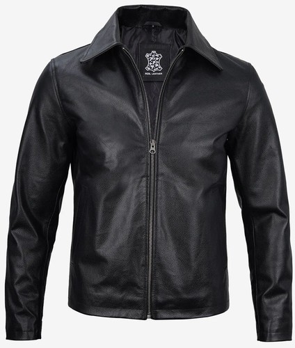 Men's New Stylish Bomber Trucker Moto Biker Real Cowhide Black Leather Jacket - Picture 2 of 6