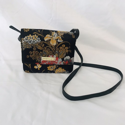 Tahari Black Purse Crossbody Evening Long Strap Bag Floral Flowers 6.75" x 5.5” - Picture 3 of 12