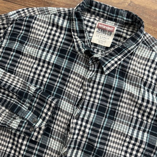 Wrangler Jeans Co 2XL Herren schwarz blau kariert Button Down Langarm Western