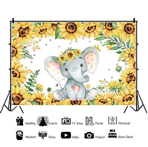 7x5ft Elephant Sunflowers Backdrop Baby Shower Gender Reveal Birthday Party P... - 第 2/5 張圖片