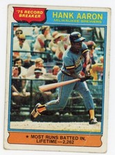 Vintage Baseball 1976 Topps '75 Record Breaker Hank Aaron Milwaukee Brewers #1