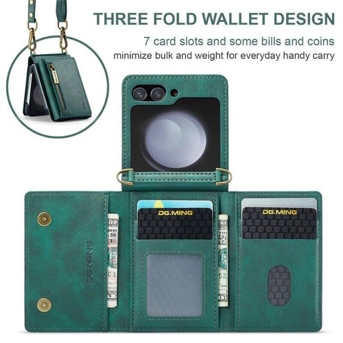 Leather Crossbody Zipper Wallet Case Cover For Samsung Galaxy Z Flip7 FE 6 5 4 3 - Picture 6 of 75
