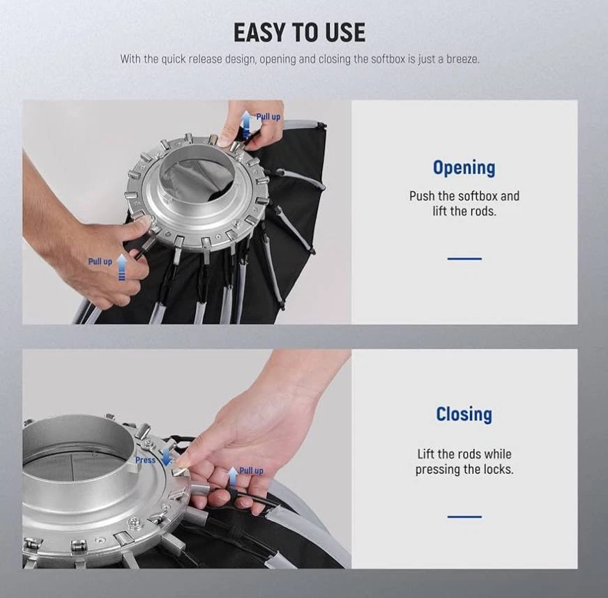 Caja blanda parabólica NEEWER 85 cm configuración rápida plegable rápida con difusores/bolsa Foto 3 de 4