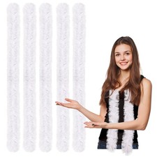 5 Pcs 5ft White Feather Boas, Artificial Fluffy Bulk,Wedding Party Costume Decor