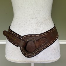 Western Cowgirl Leather Hip Belt Statement Women M L Brown O Buckle Festival