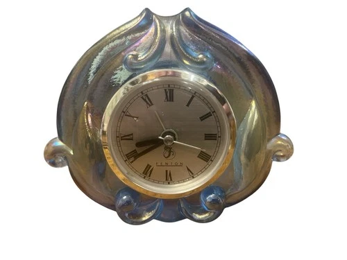Fenton Iridescent Misty Blue Carnival Glass Alarm Clock Battery Operated WORKS