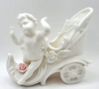 Lenwile China Ardalt Verithin Japan Cherub on Chariot Shoe Bisque Chipped
