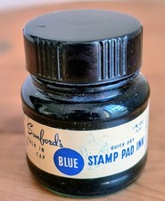 VTG Sanford Blue QuickDry Stamp Pad Ink Glass Bottle Made/USA New Old Stock 1oz