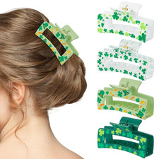 St. Patrick's Day Hair Claw Clips - 4 Pack Green Clover Accessories for Women