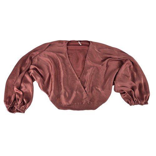 Blusa corta Free People manga Dolman rosa polvorienta para mujer XS boho oficina satinado - Imagen 2 de 6