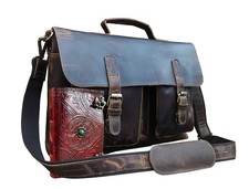 Leather Laptop Messenger Bag 18 inch Leather Handmade Office Briefcase for Me...
