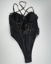 Victoria's Secret Padded Floral Lace Teddy Snap On Bodysuit Black Size XXL NWT