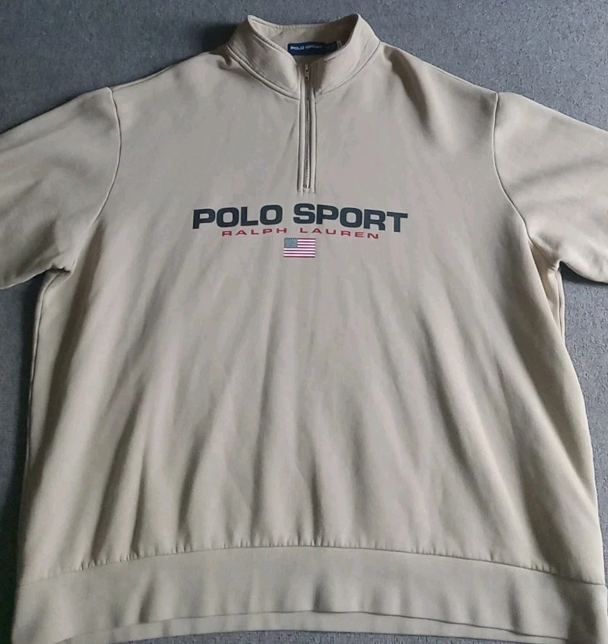 Polo Sport Ralph Lauren Sudadera Para Hombre 3XB Beige Cuarto Cremallera Pullover Usado en Excelente Condición Foto 3 de 4